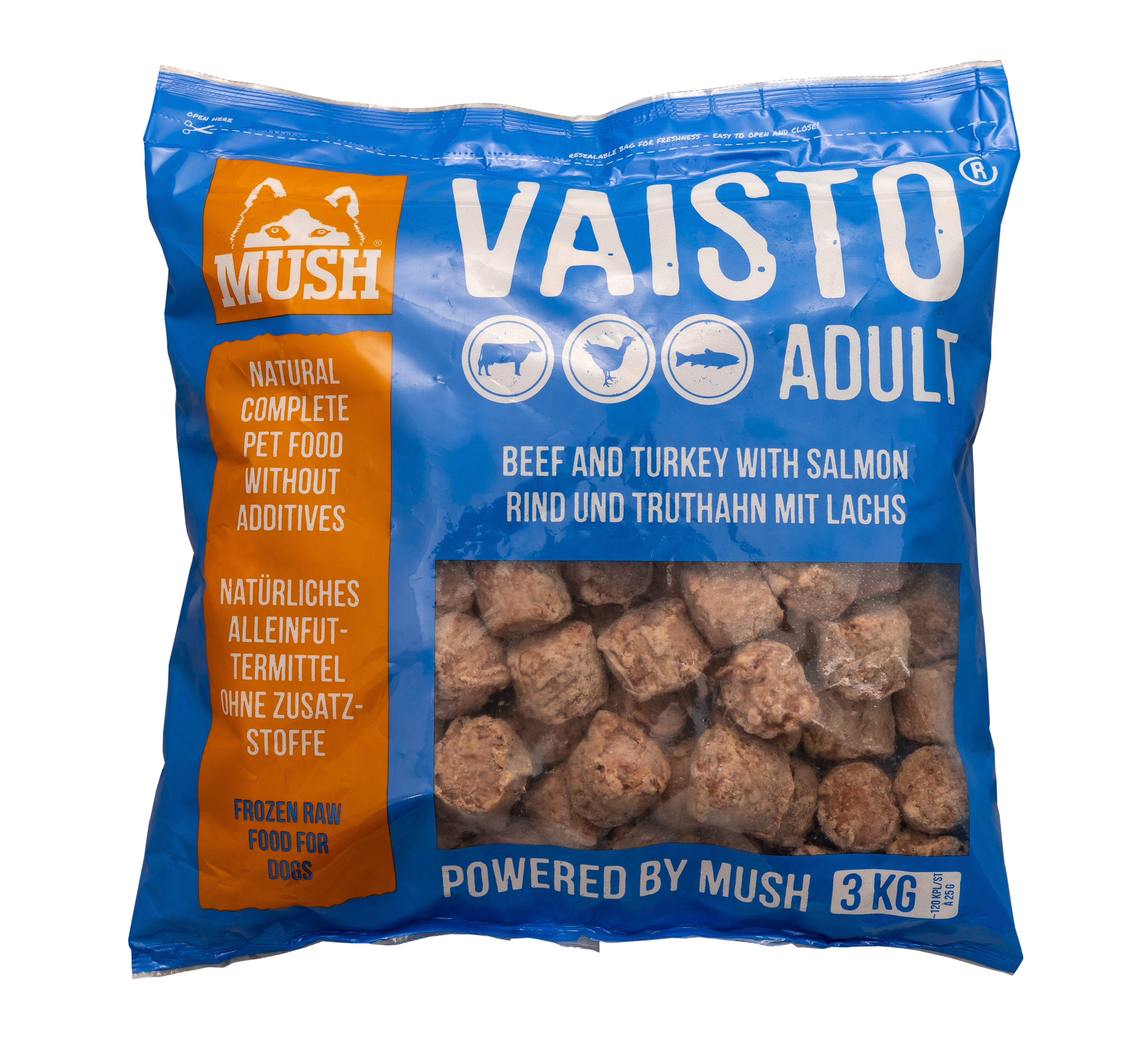 MUSH B.A.R.F. Vaisto® ADULT BLUE телешко, пуешко и сьомга, серия ALL BREEDS FORMULA 3kg