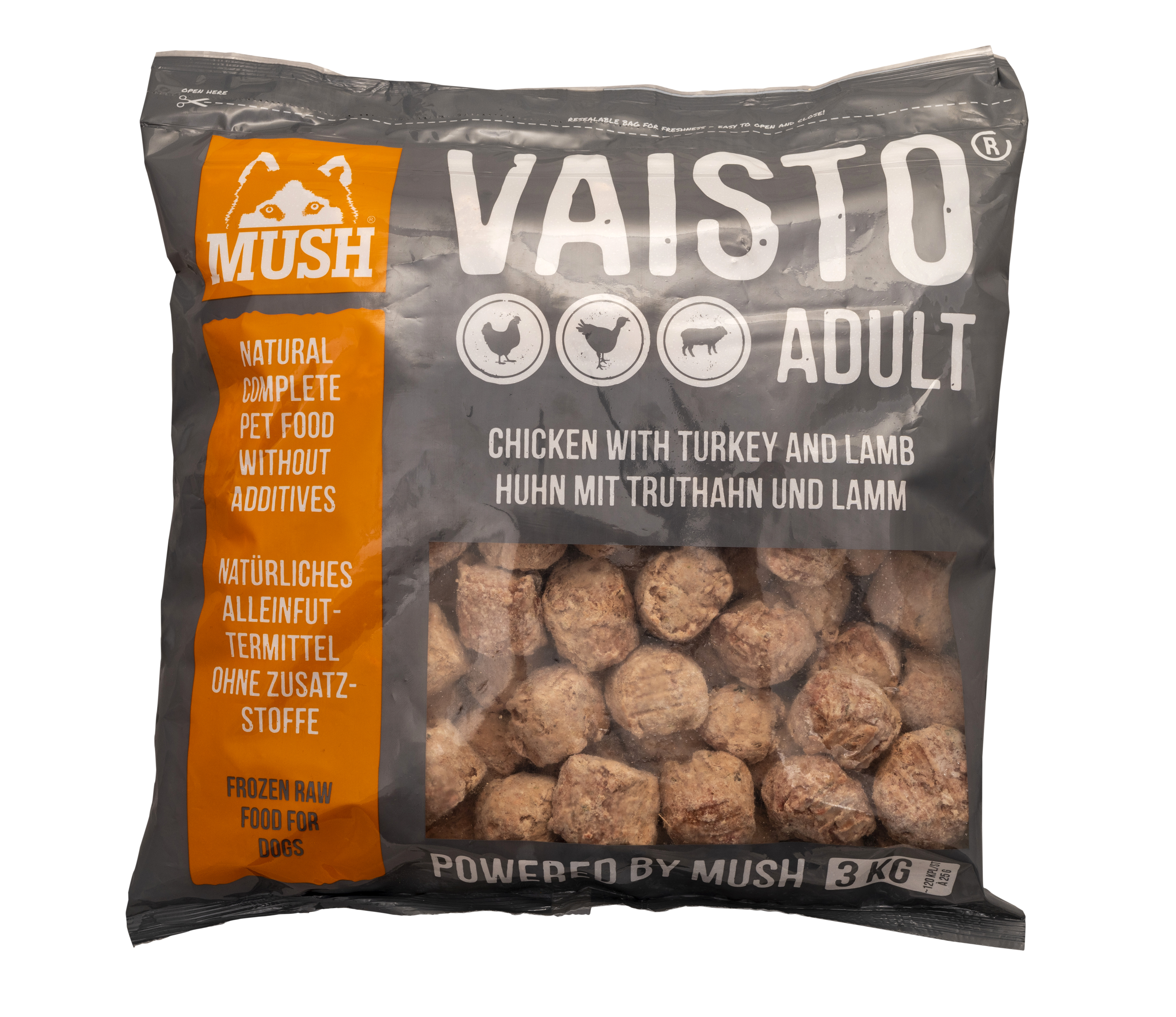 MUSH B.A.R.F. Vaisto® ADULT GREY пуешко, пилешко и агнешко месо, серия ALL BREEDS FORMULA 3 кг.
