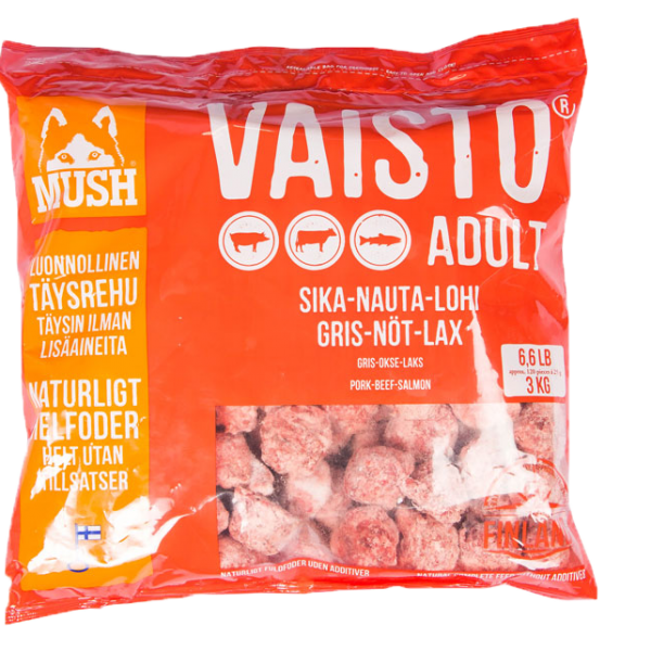 MUSH B.A.R.F. Vaisto® ADULT RED свинско, телешко, сьомга, серия ALL BREEDS FORMULA 3 кг.