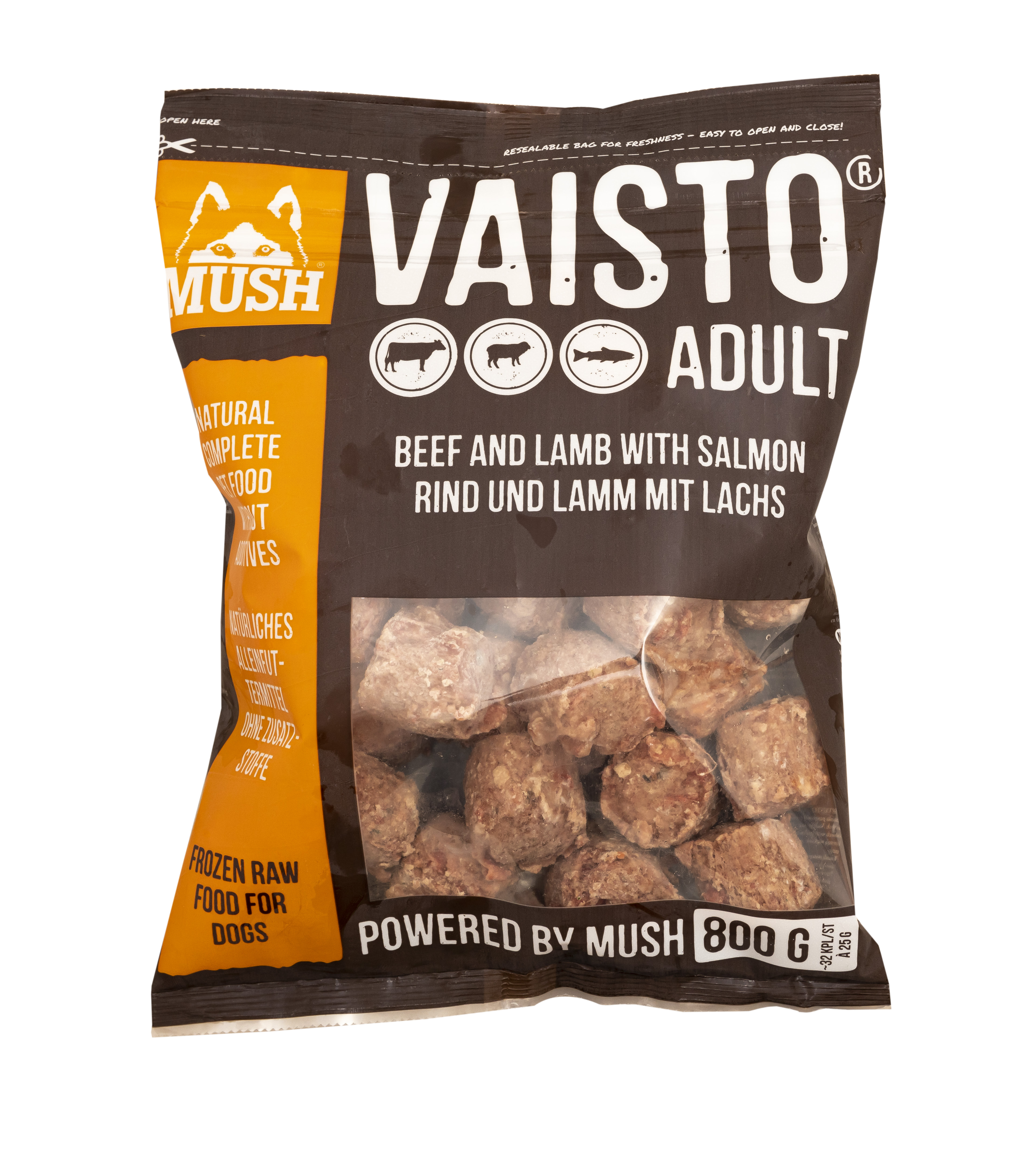 MUSH B.A.R.F. Vaisto® ADULT BROWN телешко, агнешко и сьомга, серия ALL BREEDS FORMULA 800гр.