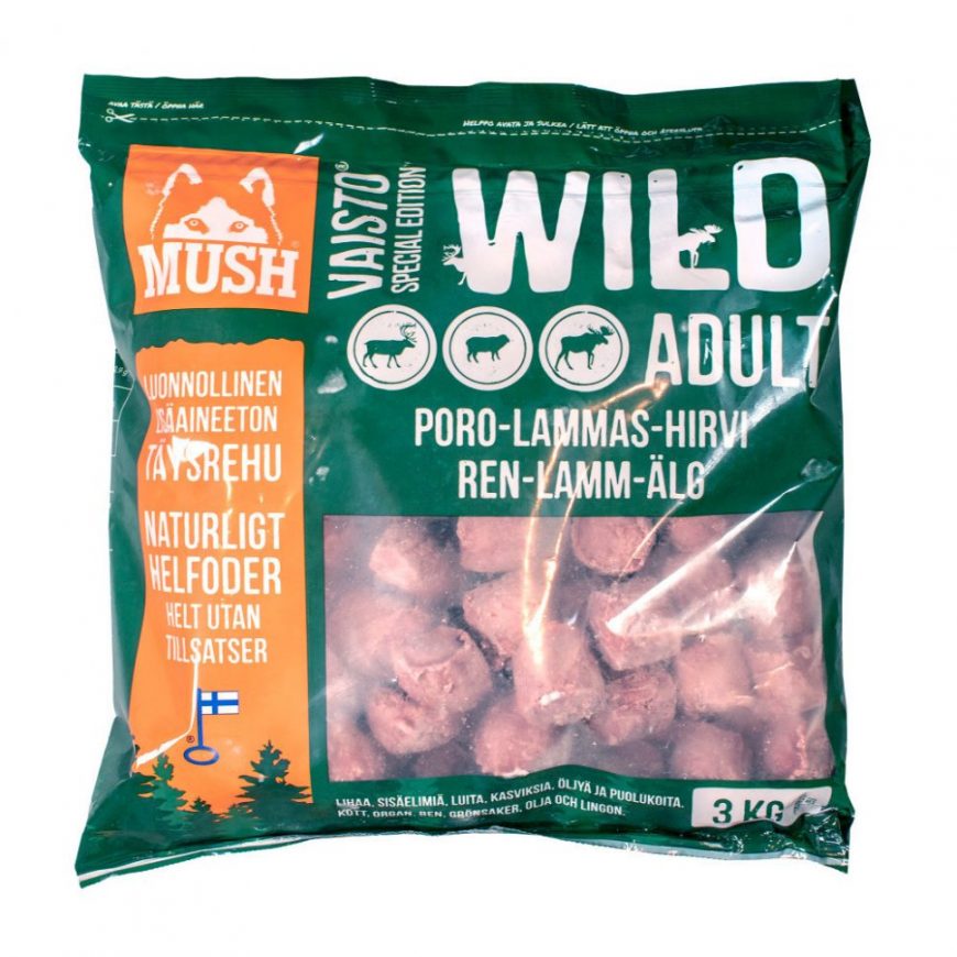 MUSH B.A.R.F. Vaisto® ADULT WILD месо от северен елен, лос и агнешко, серия ALL BREEDS FORMULA 3 кг.
