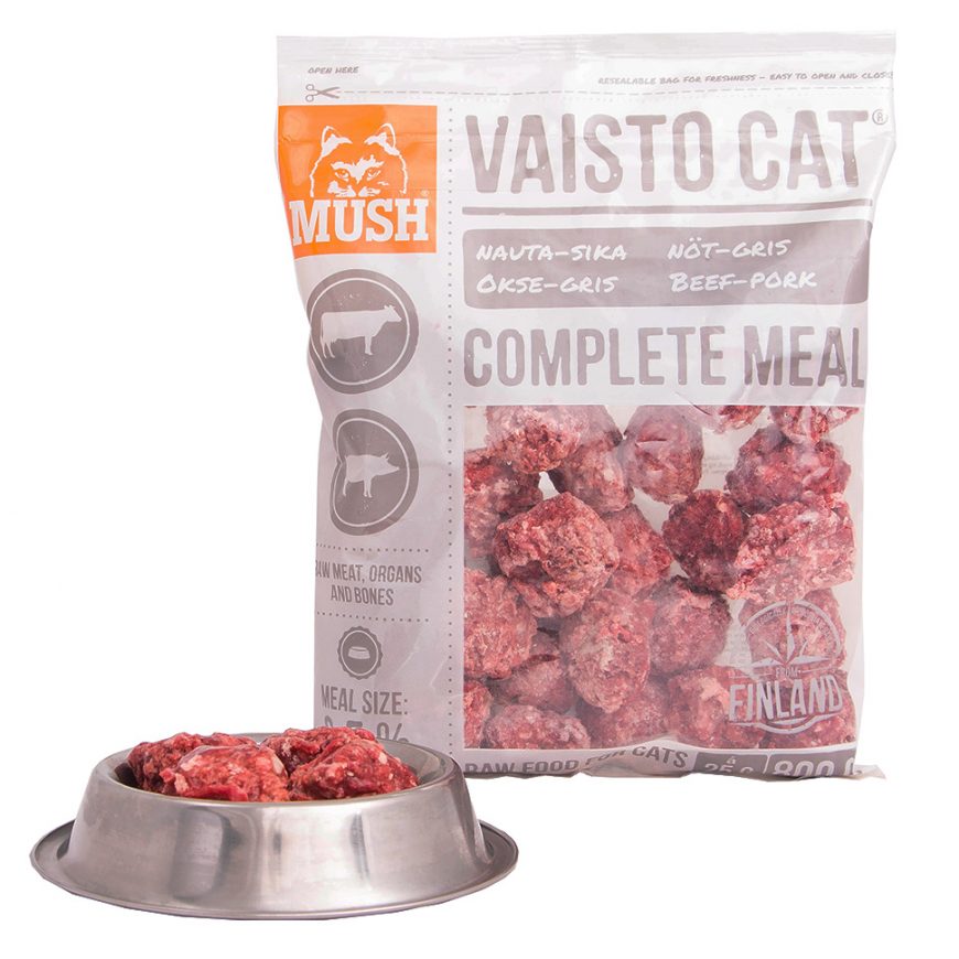 MUSH B.A.R.F. Vaisto® Cat WHITE Меню за котки с телешко и свинско месо 800 гр.